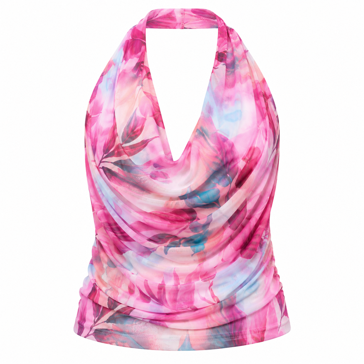 Plus Size Fuchsia Blush Bloom Halter Top