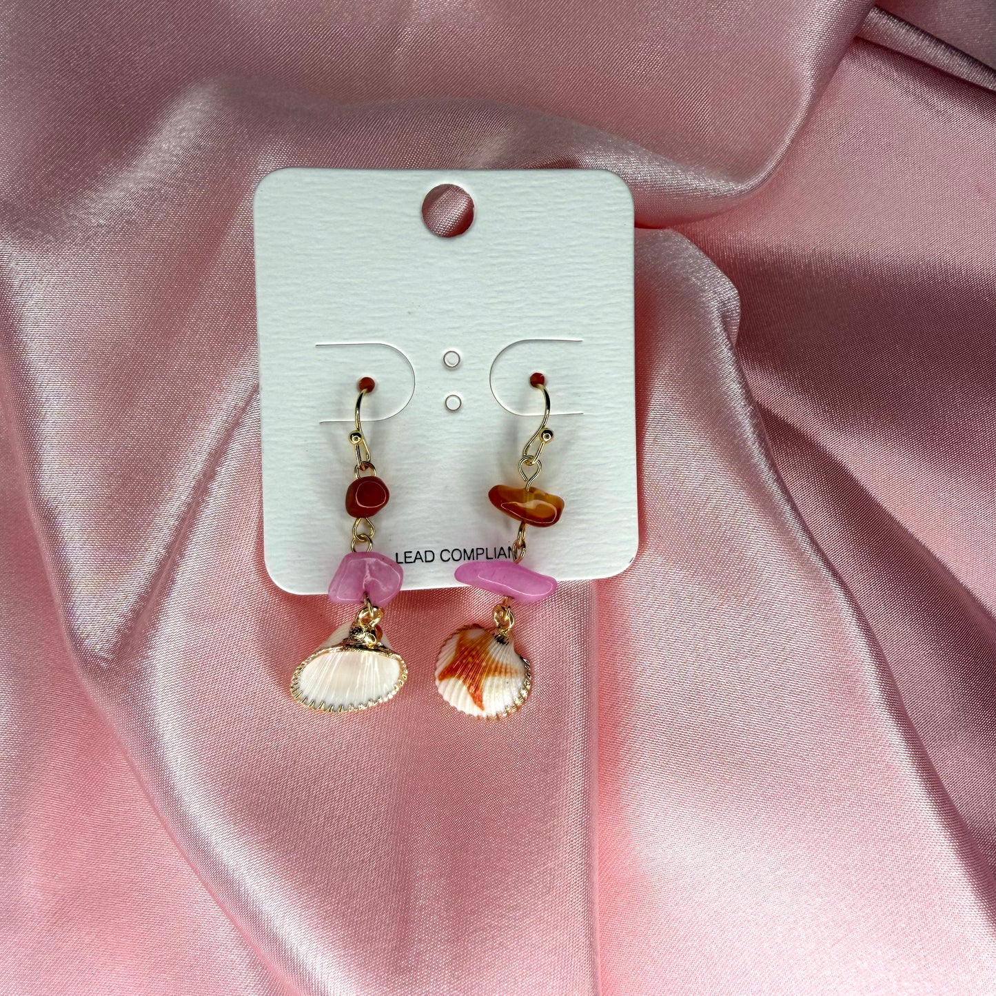 Pink Dangly Seashell Earrings