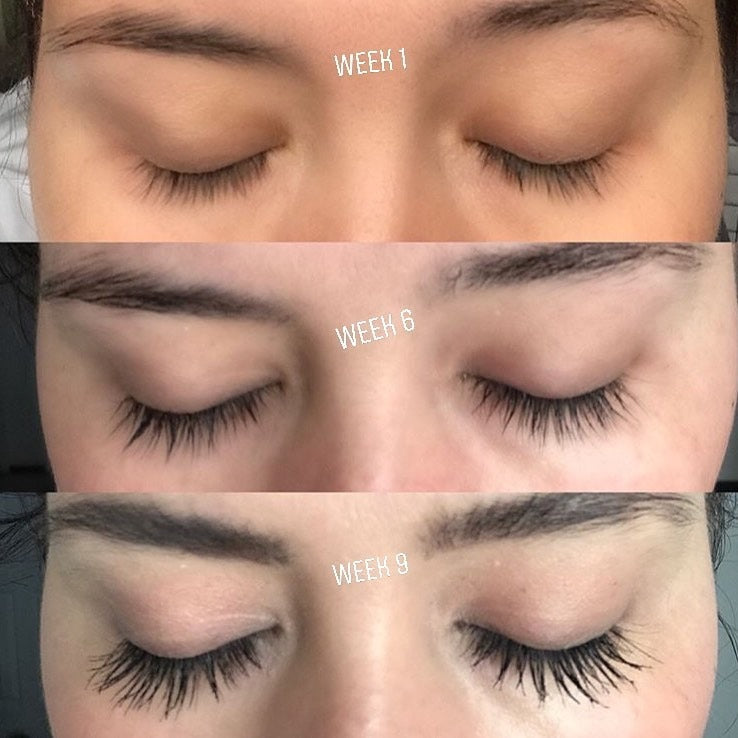 Lash progress from week one to week nine