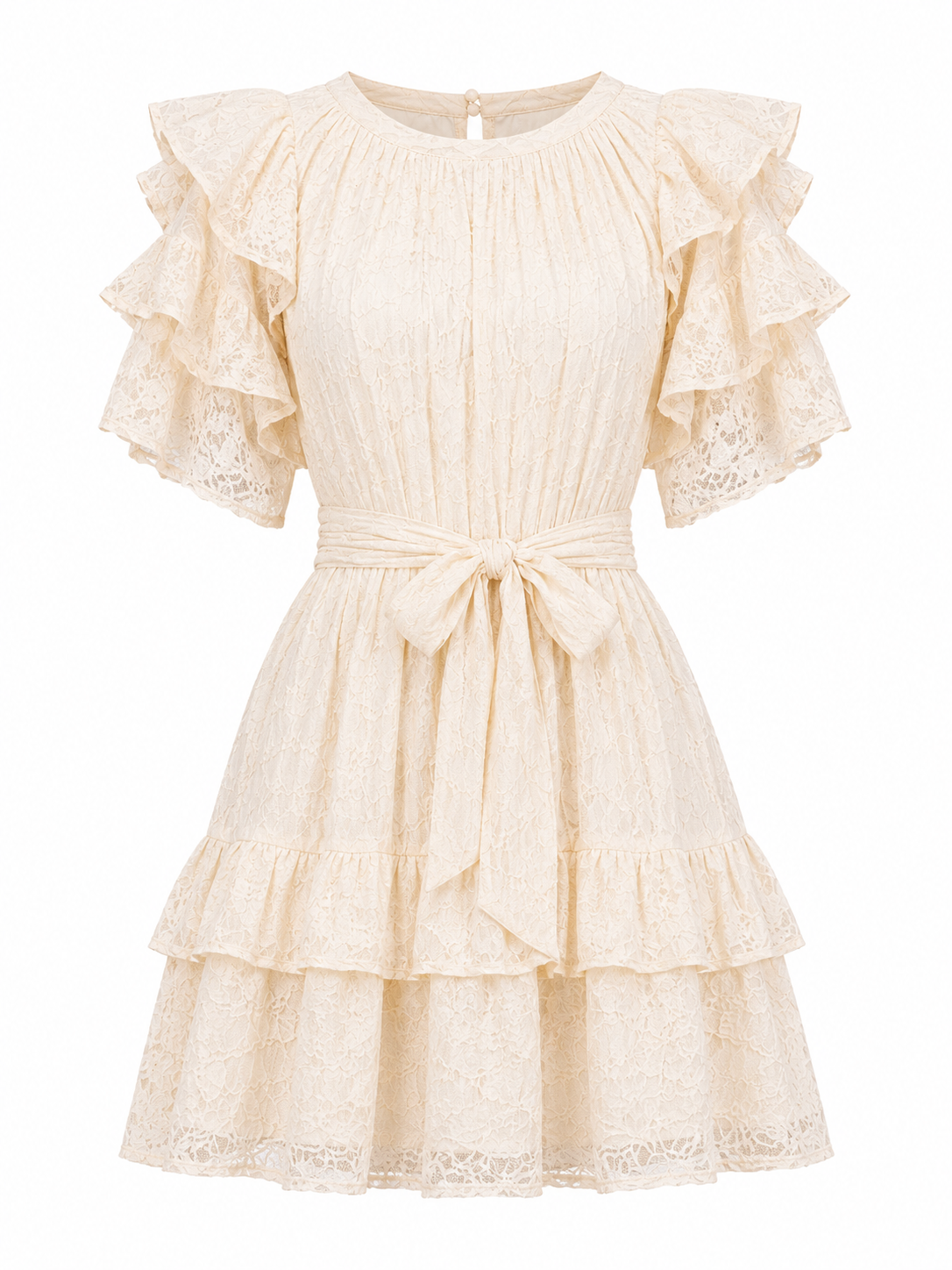 Women’s Ivory Girl Next Door Ruffle Flutter Sleeve Tie Waist Mini Dress