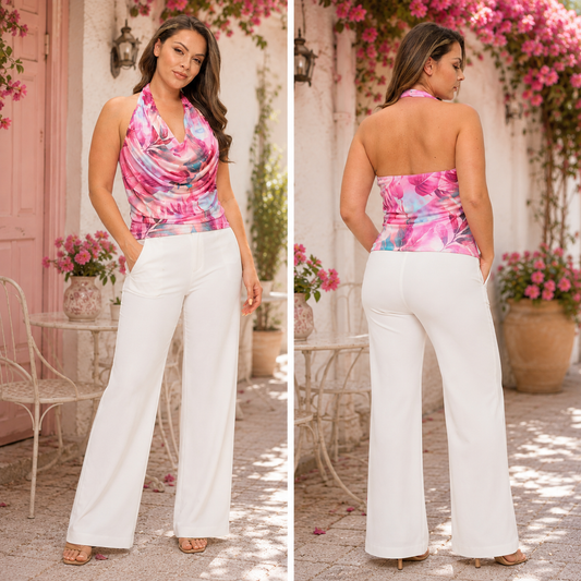 Plus Size Fuchsia Blush Bloom Halter Top
