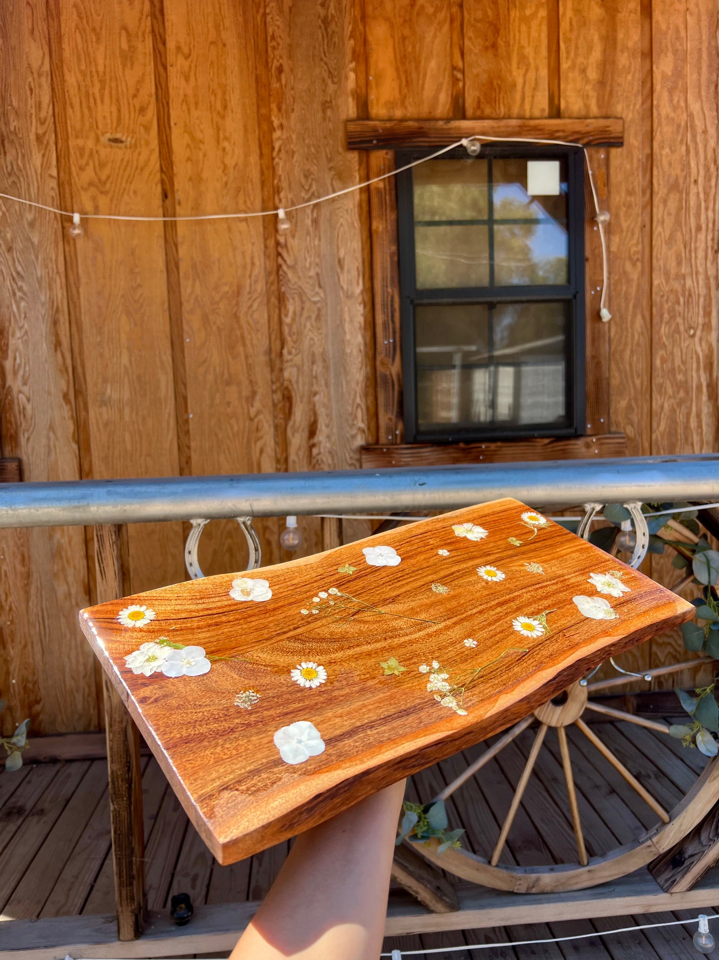 Full wooden floral charcuterie board | bridal shower gift