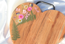 Load image into Gallery viewer, Heart Shaped Pink Flower Charcuterie Board | Floral Resin Board | Serving Tray | Cheese Board | Wild Flower